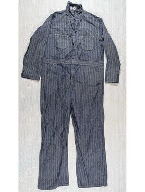 Vintage Wrangler Herringbone Stripe Coveralls 46 USA Cotton Workwear Jumpsuit